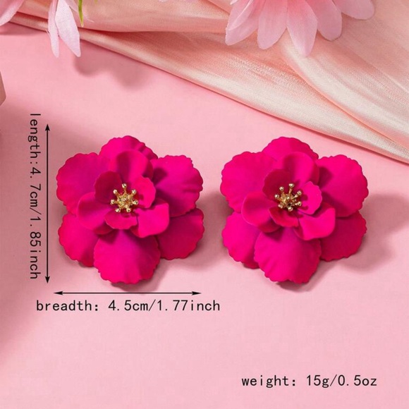 Re-stock Hot Pink Flower Studs Earrings - Picture 5 of 6